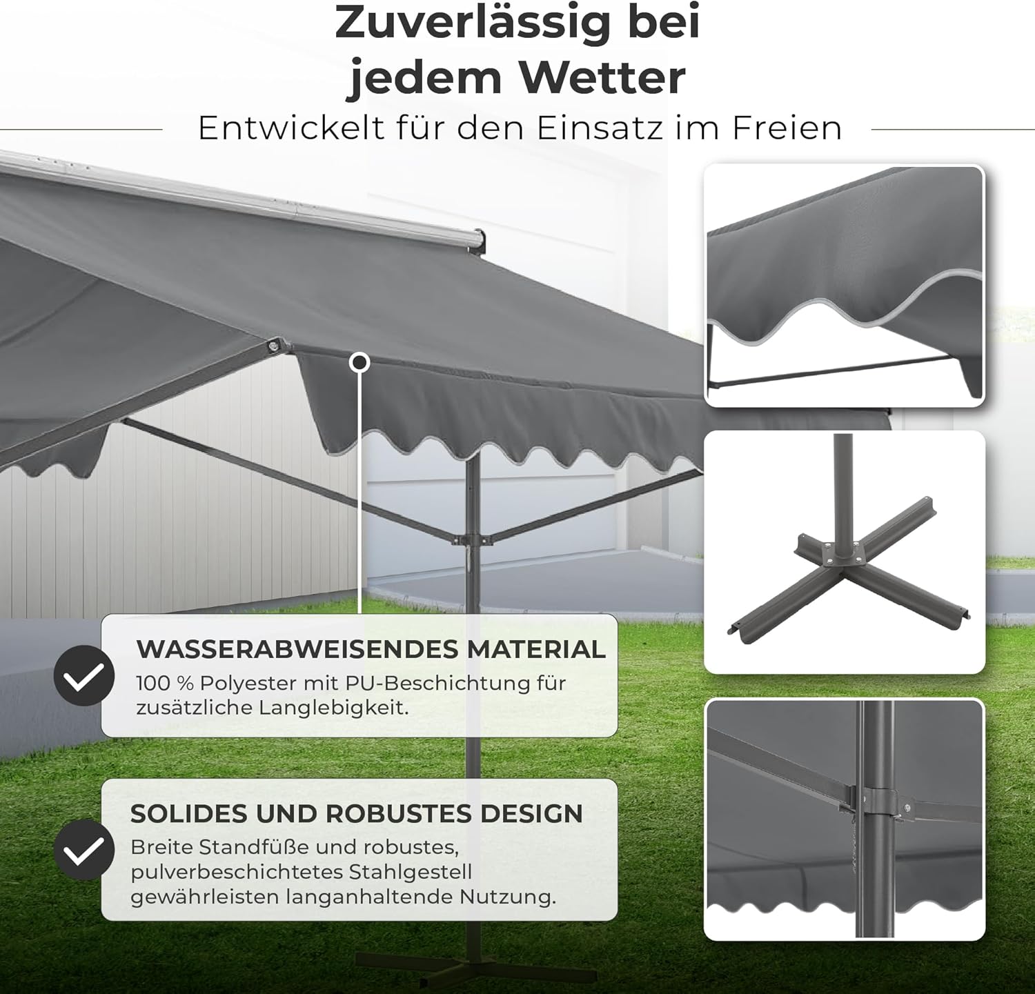 pro.tec Standmarkise Selenizza freistehende Markise 400x300x260cm Gartenmarkise Sonnenschutz Terrassenüberdachung Outdoor Terrasse Garten Balkon Dunkelgrau