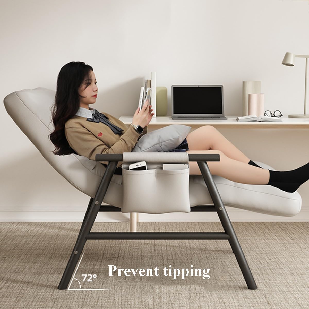 Sedia Con Morbido Cuscino Poltrone Relax Da Lettura Per Soggiorno Con Braccioli Moderna Poltrona Lounge Con Tasca Laterale Sedie Con Schienale Regolabile Per Camera Da Letto(Blauw,Black Legs)