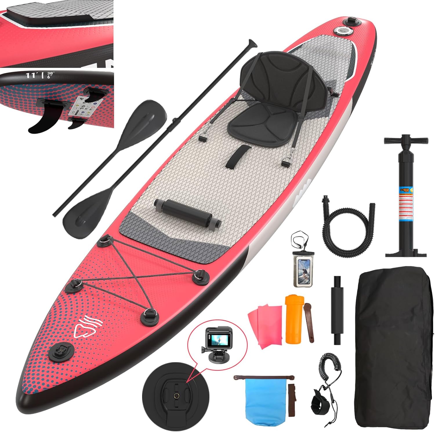 JUMMICO Tavola Sup Gonfiabile, Stand Up Paddling Board, 330 x 76 x 15 cm, Pagaia 2-in-1 con Sella Kayak e Accessori, Portata 160 kg, Ideale per Surf, Pesca e Yoga