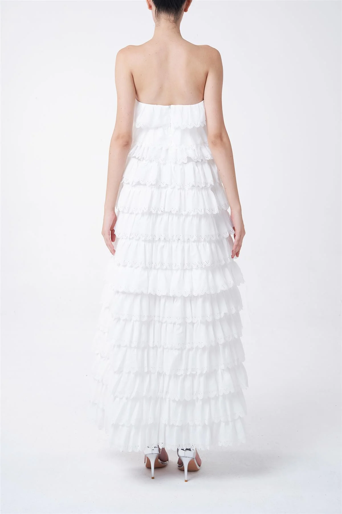 Aria White Strapless Tiered Maxi Dress