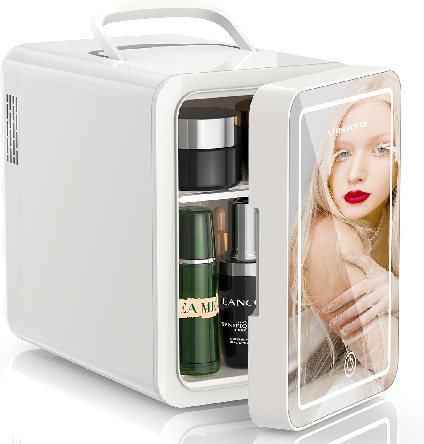 VINATO 4L AC/DC Mini Room Refrigerator Small Refrigerator with Cooling and Heating, Portable Car Refrigerator, Small Fridge for Skin Care, Cosmetics, Drinks, Fruits, Food