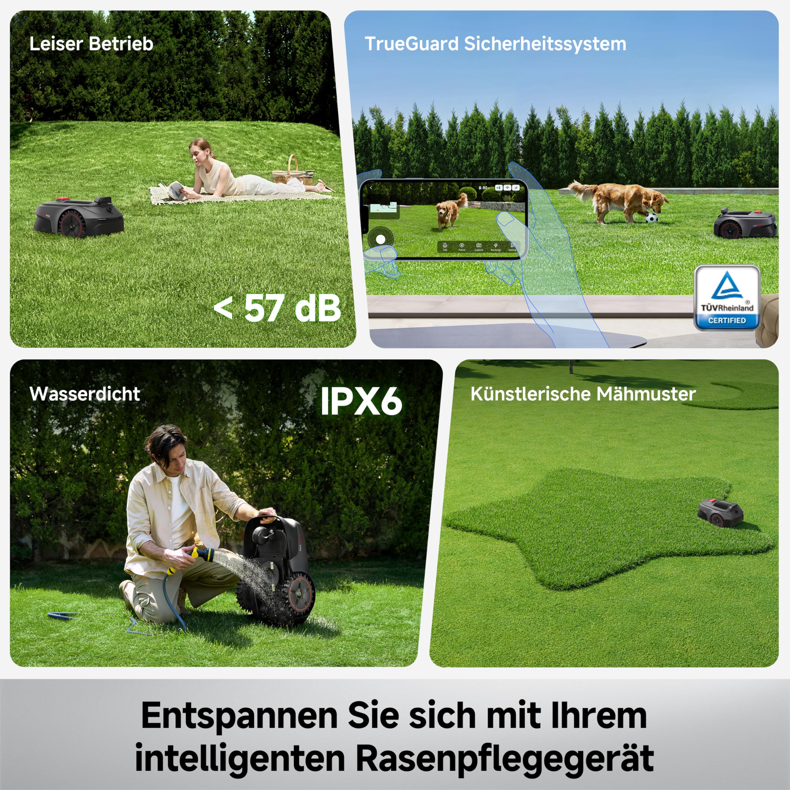 Mähroboter ViAX 500 ohne Begrenzungskabel mit 360°-LiDAR und Dual-KI-Vision, 20 cm Schnittbreite