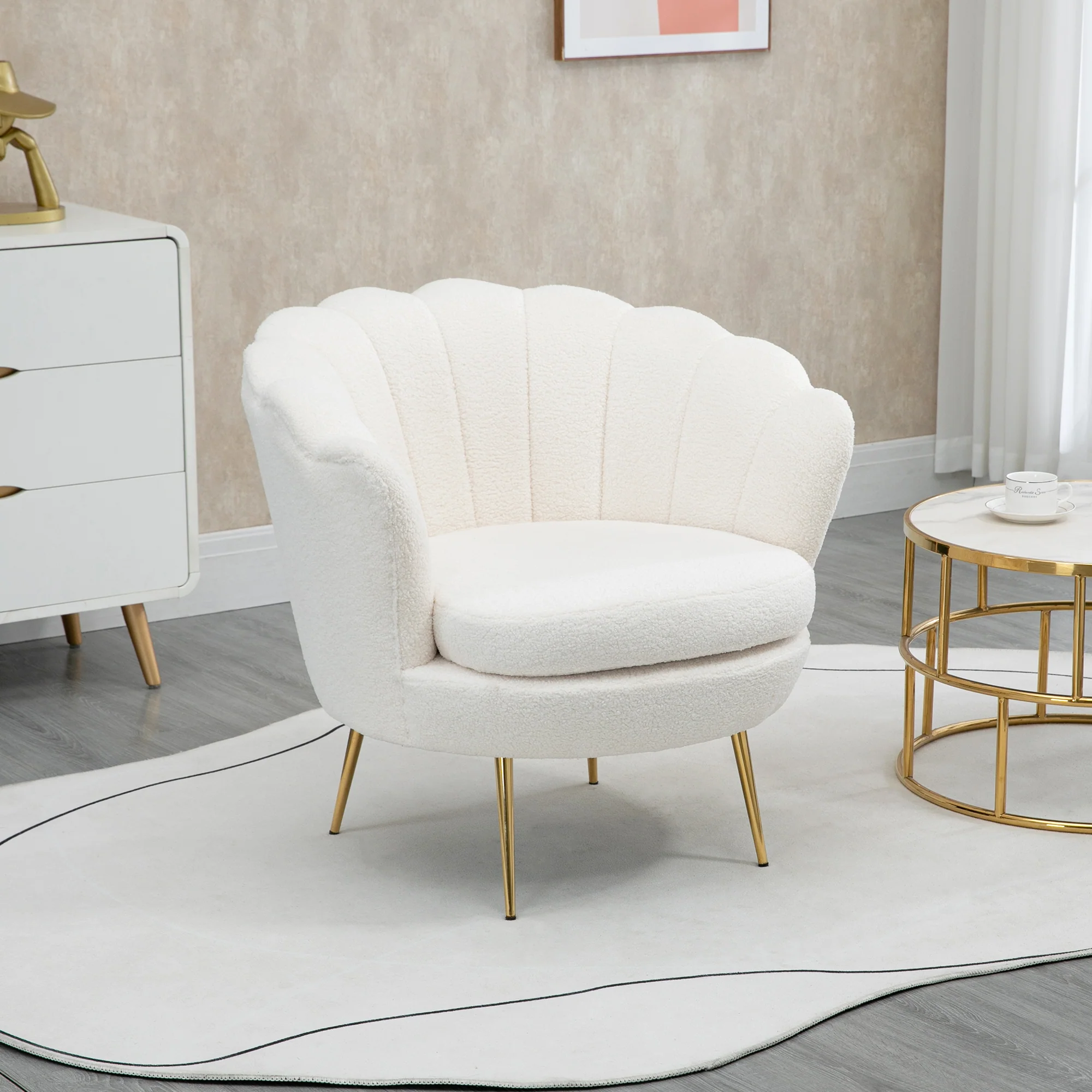 HOMCOM Polstersessel Muschelform Fleeceoptik Weiß Eleganter Komfort