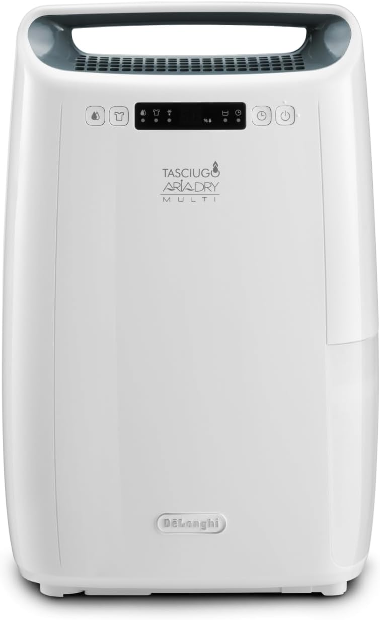 De’Longhi Tasciugo AriaDry Multi - Deumidificatore Casa Portatile, Sistema di Filtrazione a 3 Azioni, Assorbi Umidità 16L/Giorno, Asciugabiancheria, Antimuffa, Bassa Rumorosità, Bianco (DEXD214RF)