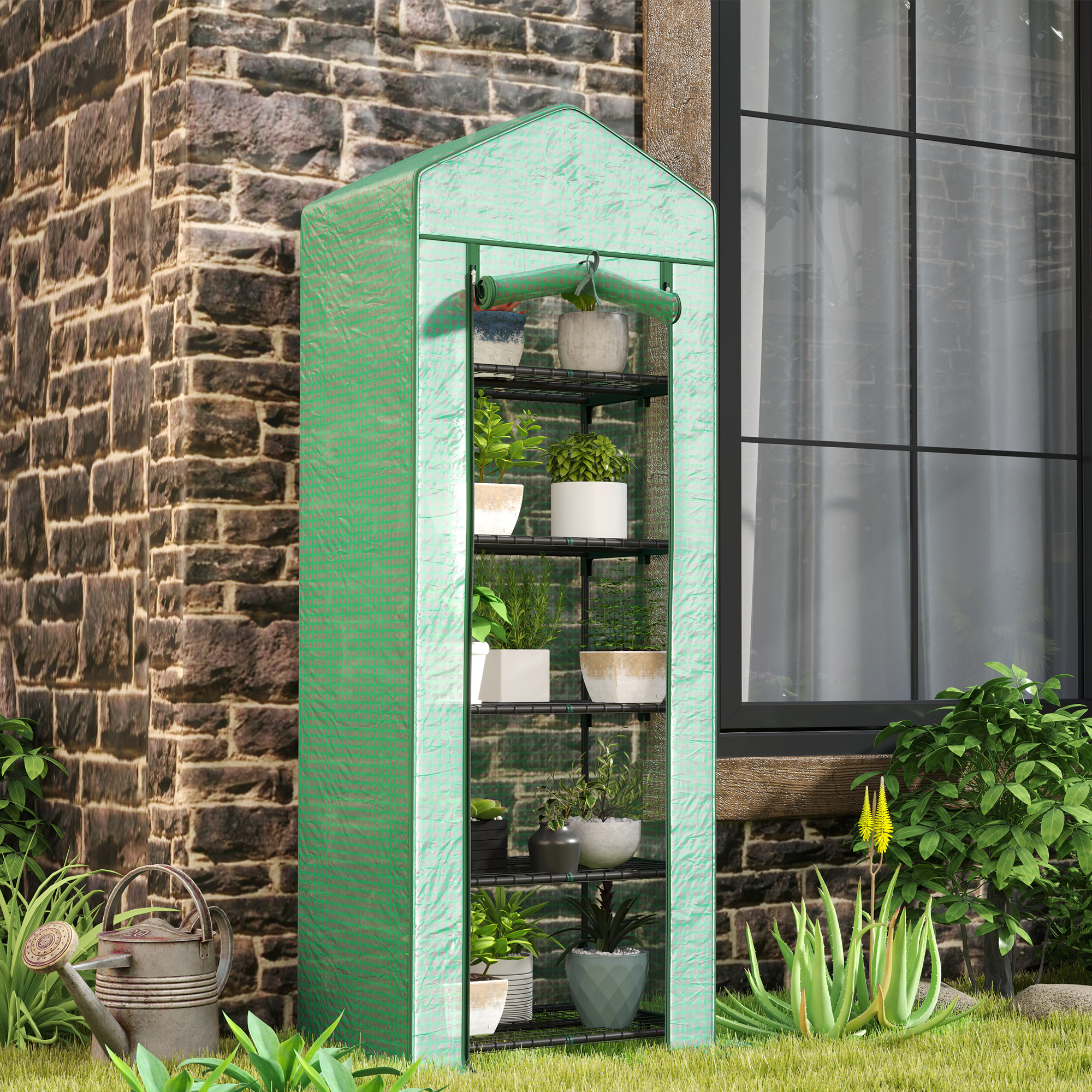 Outsunny Mini-Gewächshaus für Blumen oder Gemüse, Stahl, Kunststoff, 69L x 49B x 193H cm, Grün