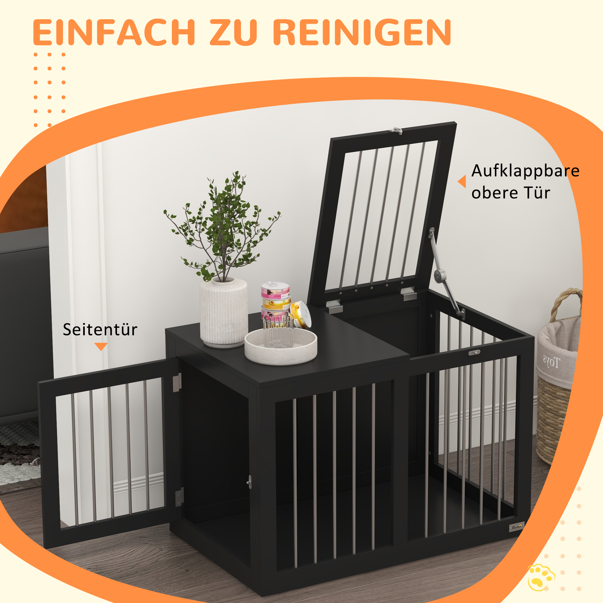 Hondenkooi Hondenbench Hondenreismand, 2 deuren, vergrendelbaar, stalen gaas, 80 cm x 50 cm x 56,5 cm, Zwart