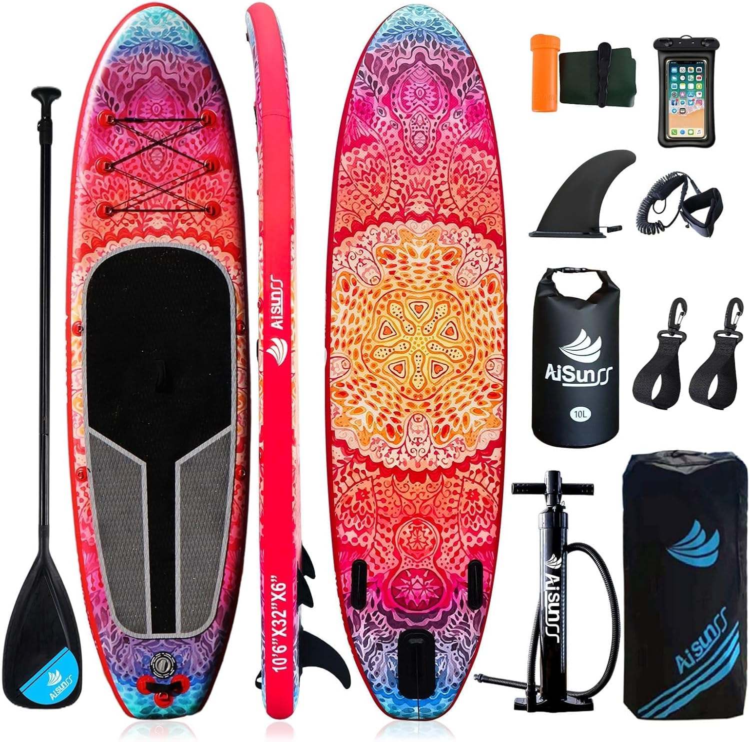 Tavola gonfiabile per stand up paddle con accessori per SUP Paddle Board di alta qualità, borsa impermeabile da 10 l, design ampio e stabile, tavola antiscivolo confortevole per giovani e