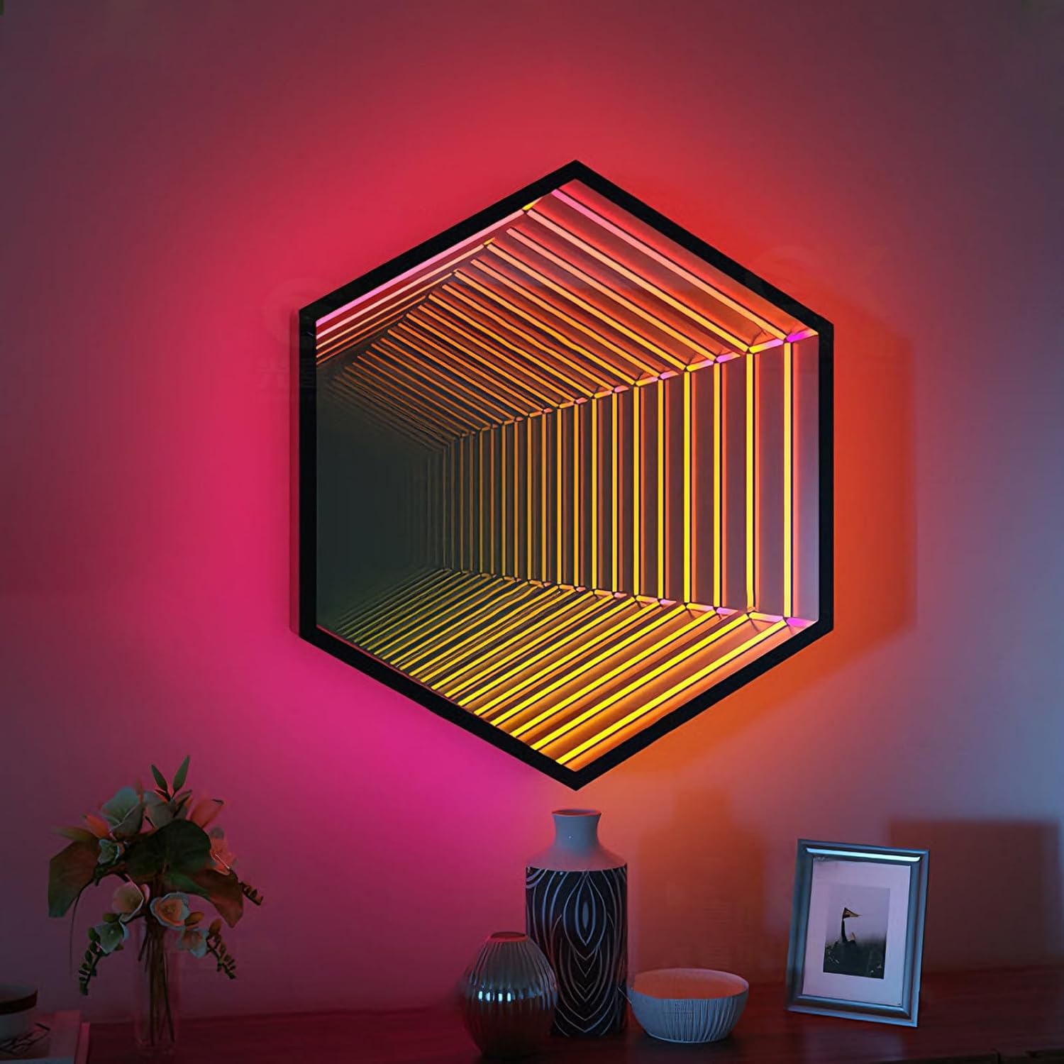Intelligente RGB-Infinity-Spiegel-Wandleuchte, 3D-LED-Nachtlicht mit App- Und Fernbedienungssteuerung, 358 Farbmodi, Für Gaming-Zimmer, Schlafzimmer Und Bar-Dekoration Hexagon-30cm