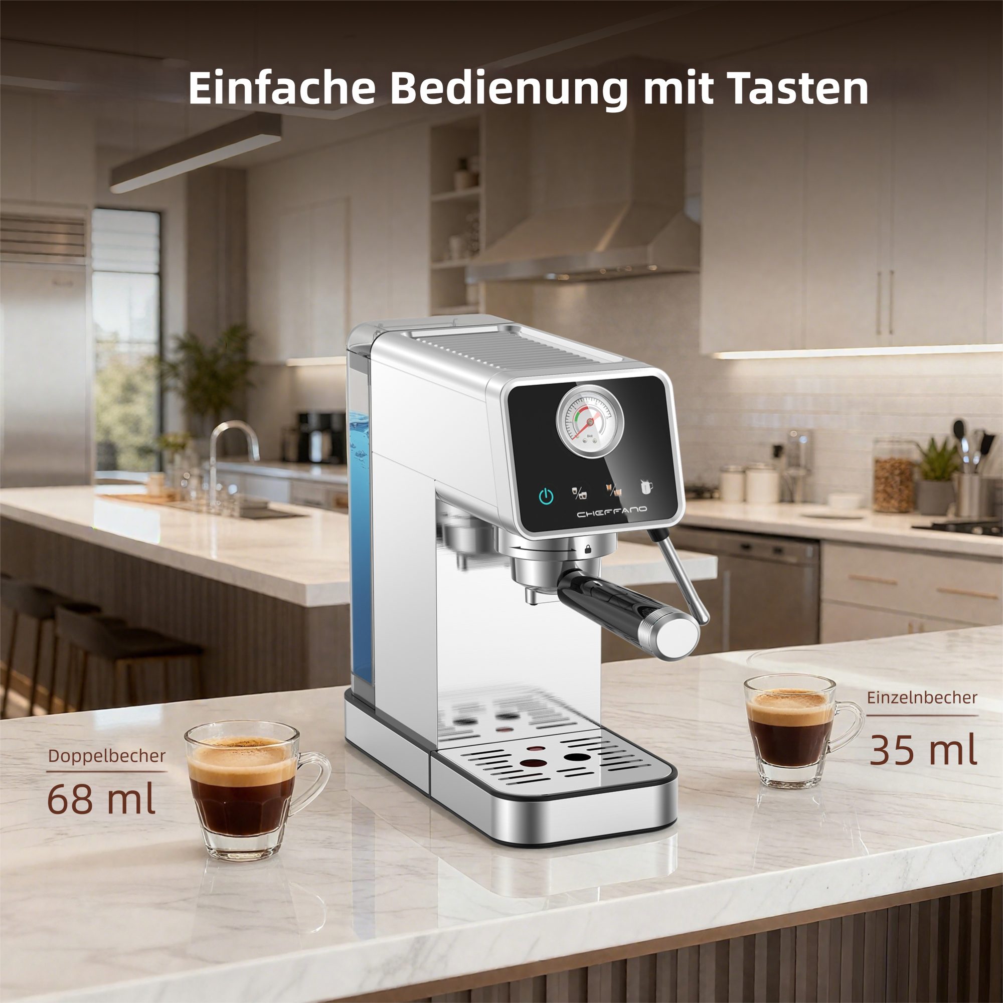 Espressomaschine Halbautomatische Espressomaschine mit 20 Bar Druck, Manometer und Touchscreen