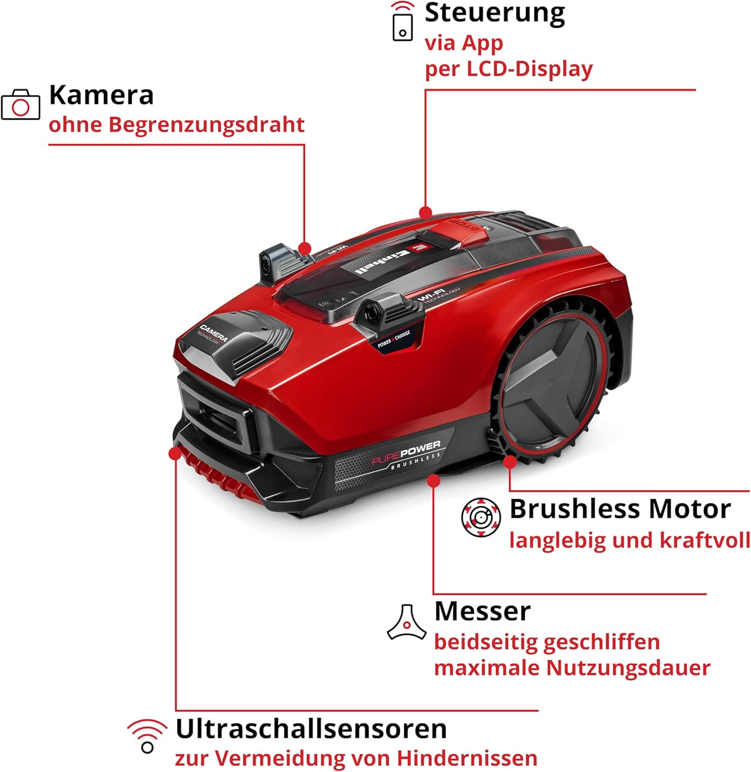 Einhell Mähroboter FREELEXO CAM Plus 600 Power X-Change (18 V, Kamera statt Begrenzungsdraht, für 600 m2, WiFi, Brushless, bis 25% Steigung, inkl. 4,0 Ah Plus Akku)