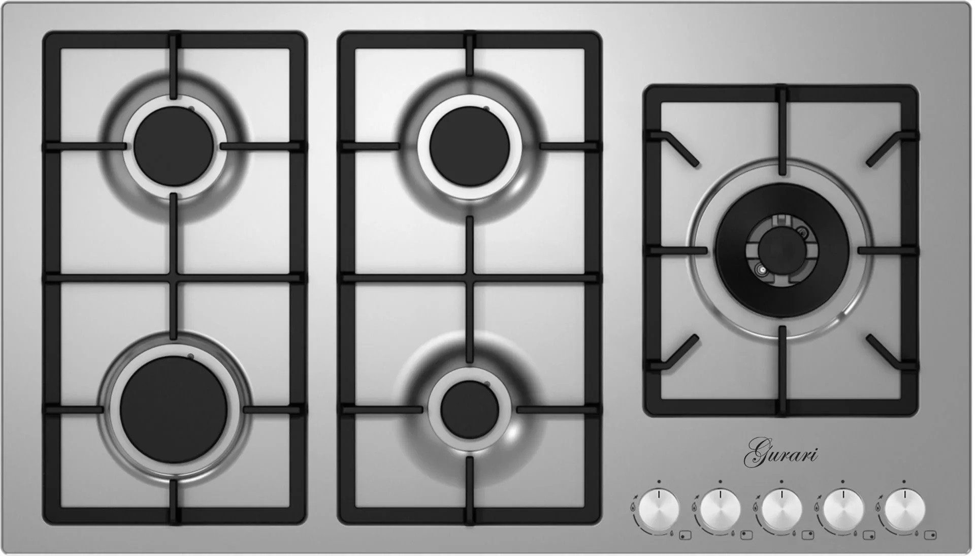 Gas-Kochfeld FQ 905 VRGL 90 cm, Edelstahl, 4,0 KW WOK, 5 Gasbrenner,Erdgas, FL.Gas