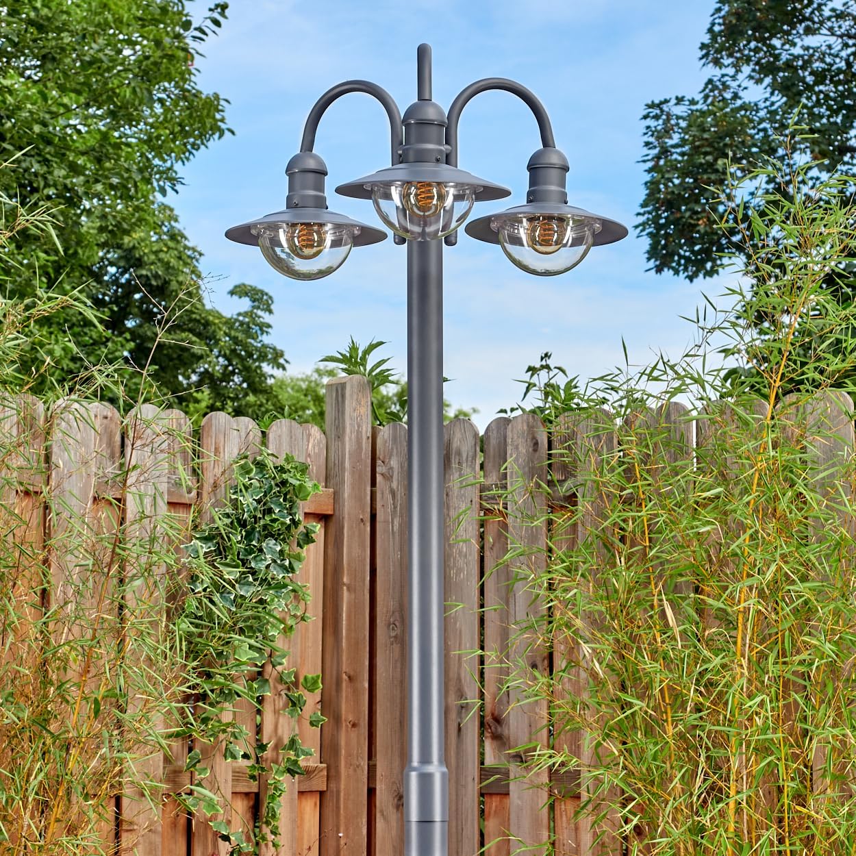 HOFSTEIN Kandelaber Elima, Außenwegeleuchte aus Metall/Kunststoff in Anthrazit/Klar, Wegeleuchte im Vintage/Antik/Landhaus-Design für Garten, Wegbeleuchtung, Außenbereich, Höhe 200 cm, E27, IP44