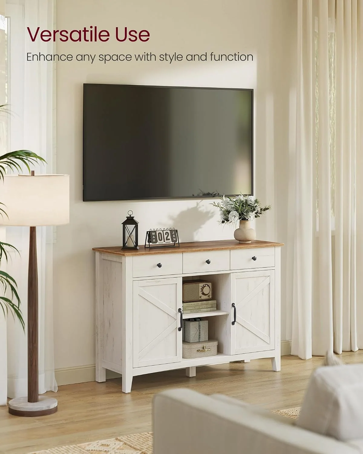 VASAGLE LIRY Sideboard mit Türen, Schubladen und Stauraum im Landhausstil