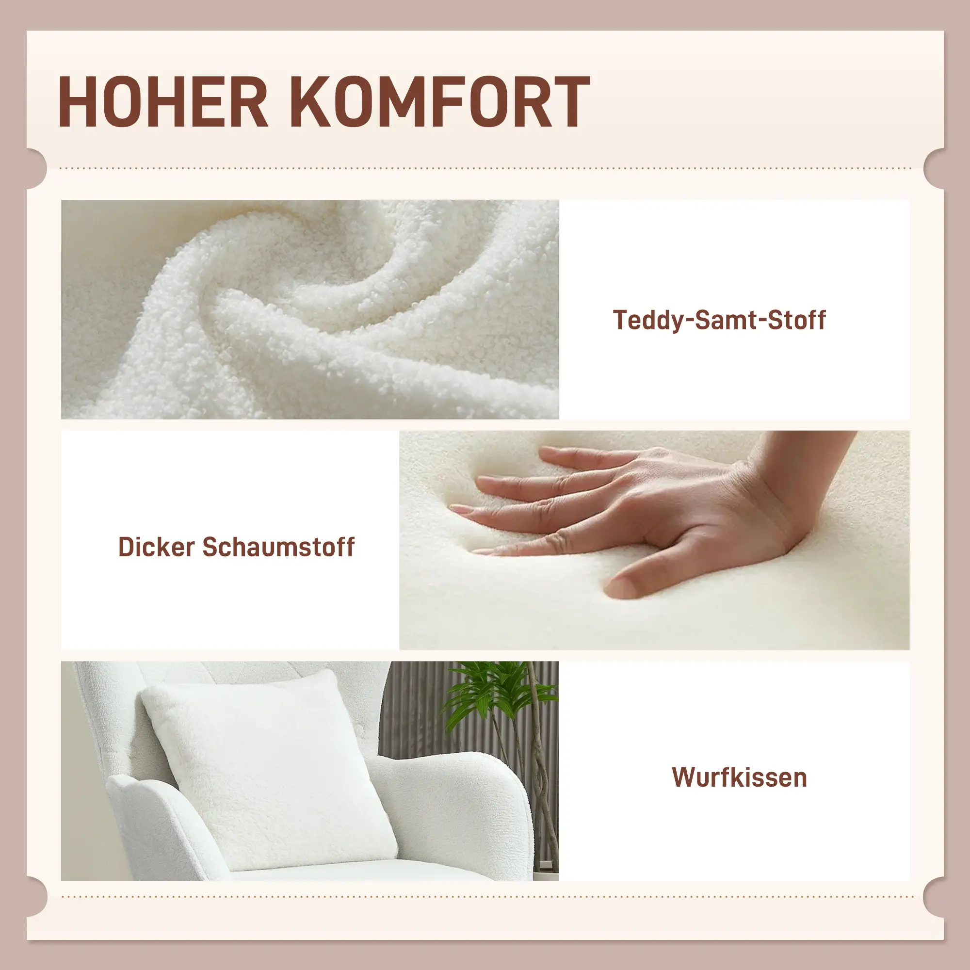 HOMCOM Polsterstuhl Wohnzimmer Teddystoff Rautensteppung Weiß