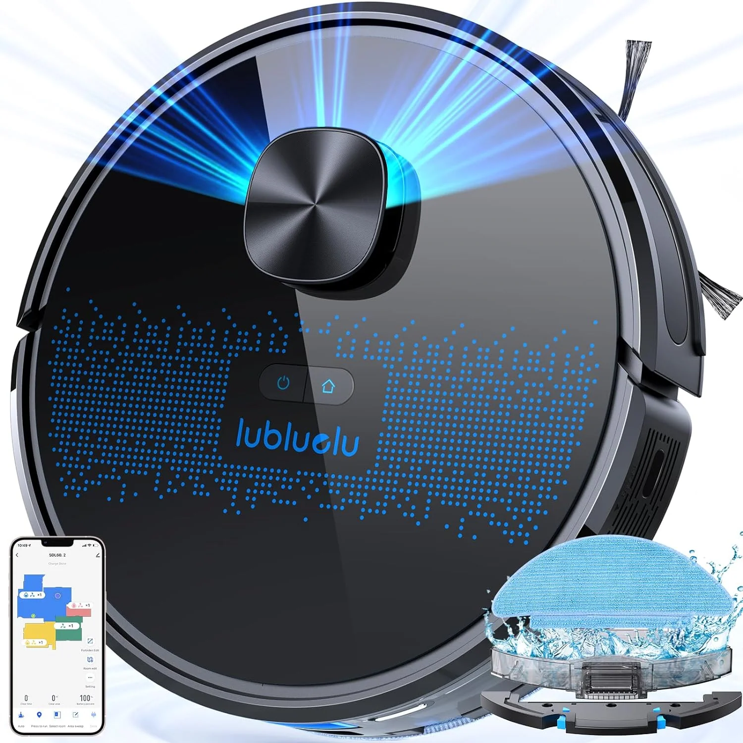 Lubluelu Saugroboter mit Wischfunktion 2-1, 4000Pa Staubsauger Roboter Lasernavigation mit 5 Karten, 55 dB Roboterstaubsauger mit APP Steuerung, Ideal für Tierhaare, Teppiche, Hartböden, Blau (SL60D)