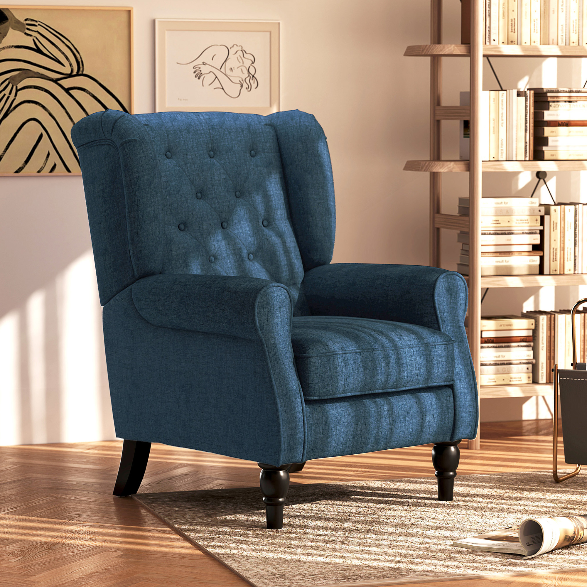 HOMCOM Elegante Oorfauteuil, Dik Gepolsterd, Afneembare Hoes, 74 x 86 x 102 cm, Blauw