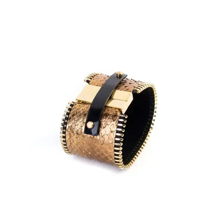 Golden Python Leather Cuff Handcrafted Luxury Women��s Cuff: M 19 cm