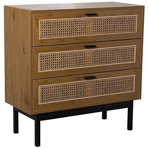 DRW Cassettiera con 3 cassetti in Legno MDF, Vimini e Metallo in Naturale e Nero 80x35x80cm, estandar : Amazon.it: Casa e cucina
