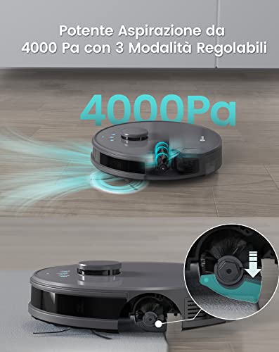 LEFANT M1 Robot Aspirapolvere Lavapavimenti con Mappatura,Navigazione LDS,4000 Pa Potente Aspirazione,150 min,Zona Vietata,Aspirapolvere Robot Sottile da Diam 32 cm Controllo App/Alexa,Grigio : Casa e cucina