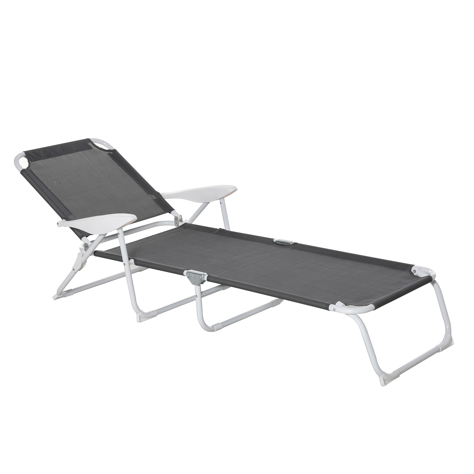 Outsunny Klappbarer Sonnenliegestuhl - Mehrpositionen-Rückenlehne - Gartenliegestuhl mit Armlehnen - Epoxidmetall Textilene - Abm. 186L x 66B x 80H cm - Dunkelgrau