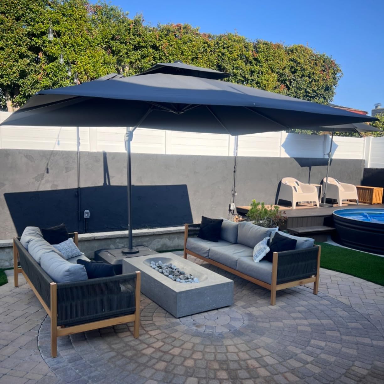 PURPLE LEAF 9' X 12' Cantilever Outdoor Umbrellas Large Patio Umbrella Hanging Double Top Rectangle Offset Umbrella with 360°Rotation Tilting Umbrella Outdoor Patio  Grey