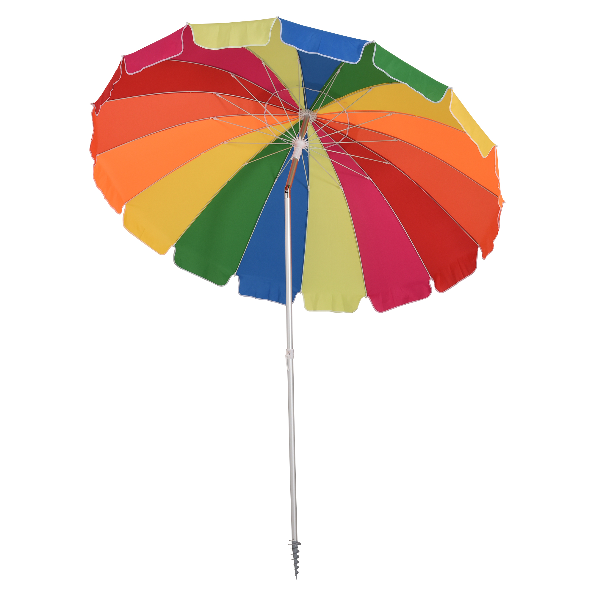Outsunny Strand Sonnenschirm neigbarer runder Ø 223 cm hochdichter UV-beständiger Polyesterstoff demontierbarer Aluminiummast inkl. Tragetasche Multicolor