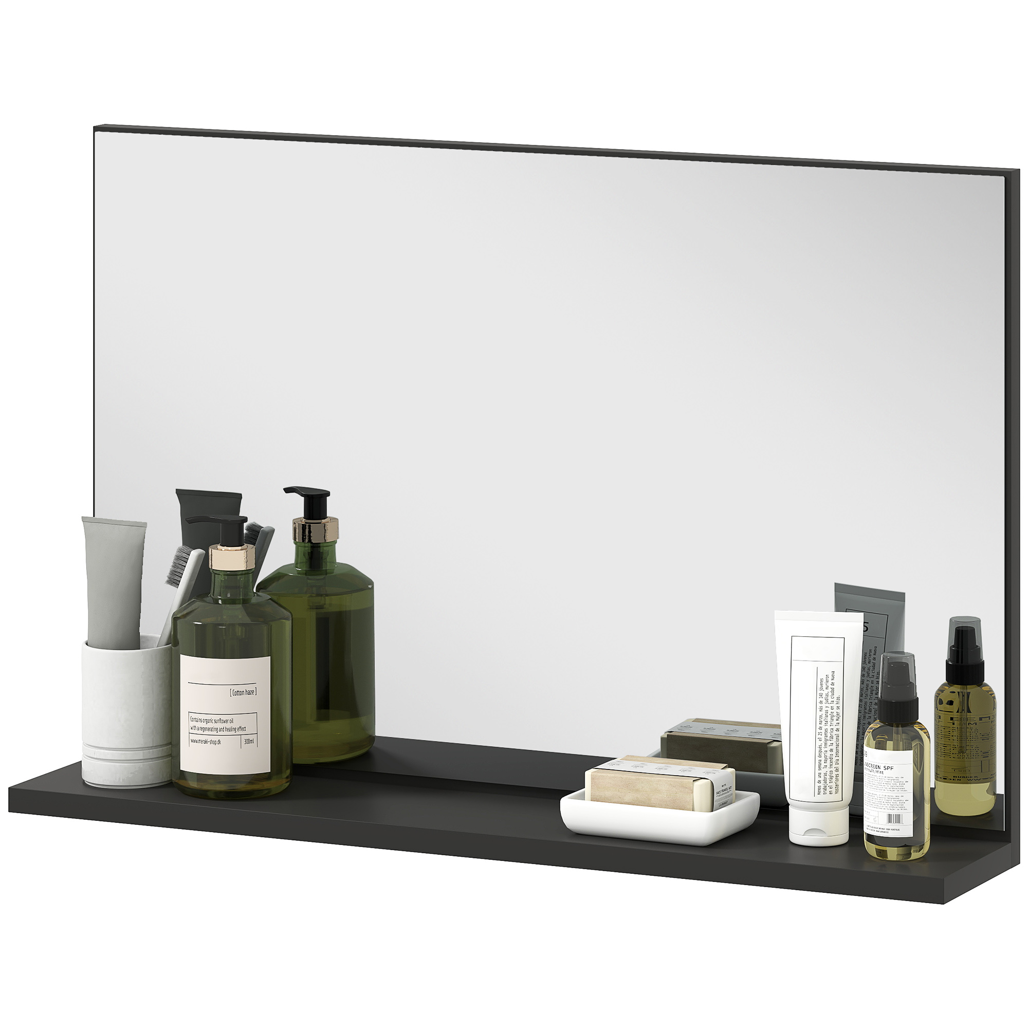 kleankin Badezimmerspiegel mit Regal Design Modern und Multifunktional an der Wand, 60x12x40 cm, Schwarz