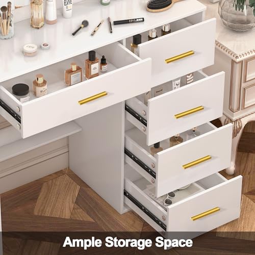 Teousev Toilette Trucco con Specchio, Toeletta Trucco con Luci, Postazione Trucco con 5 Cassetti, Tavolo Trucco per La Camera Da Letto, 80X36X131cm, Bianco, JR27 : Amazon.it: Casa e cucina