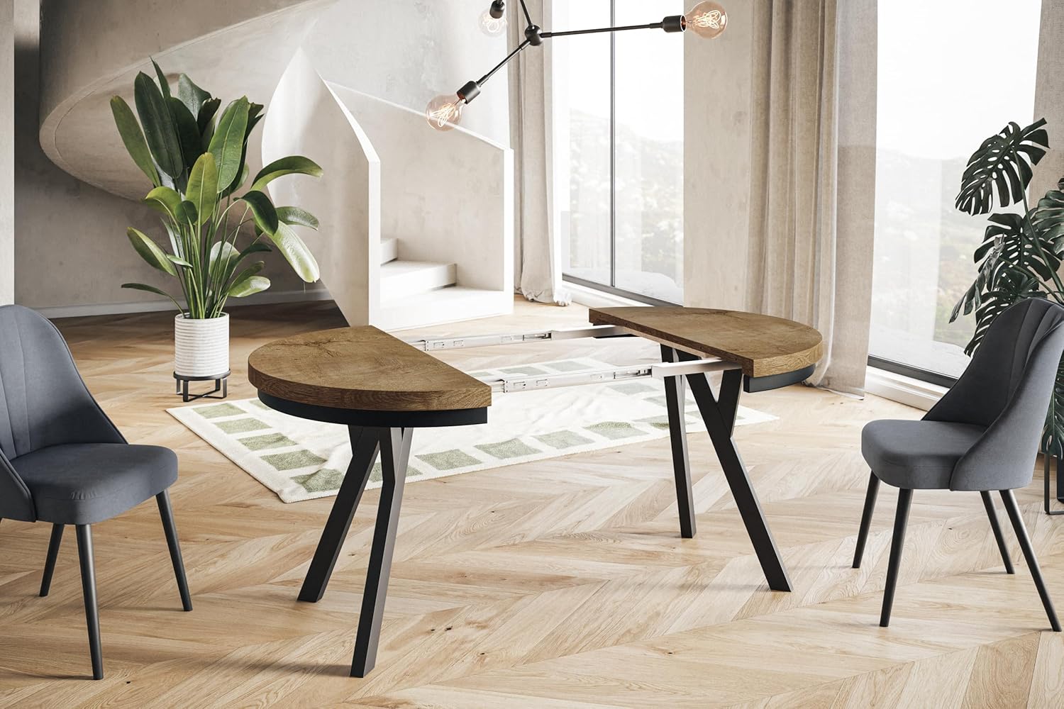 Tavolo Rotondo Allungabile EVO - Tavolo da Pranzo Allungabile - Piano in laminato da 36 mm - Gambe Solide - Diametro da 90 cm a 190 cm Lefkas
