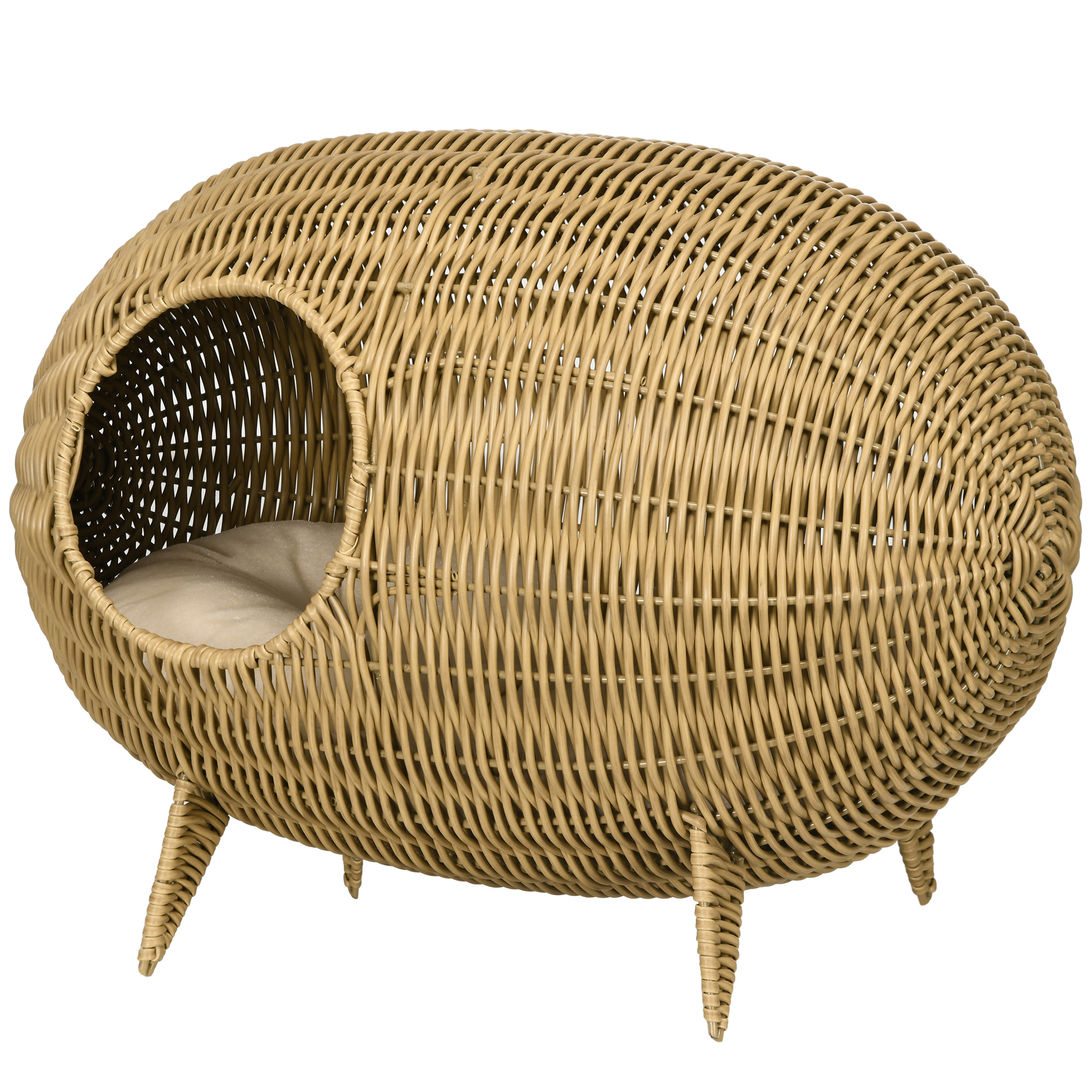 PawHut Erhöhtes Katzenbett mit kuscheligem Korb und Walnusshaus Katzenhöhle mit großem Komfort Abmessungen 55L x 36B x 42H cm Kissen inklusive