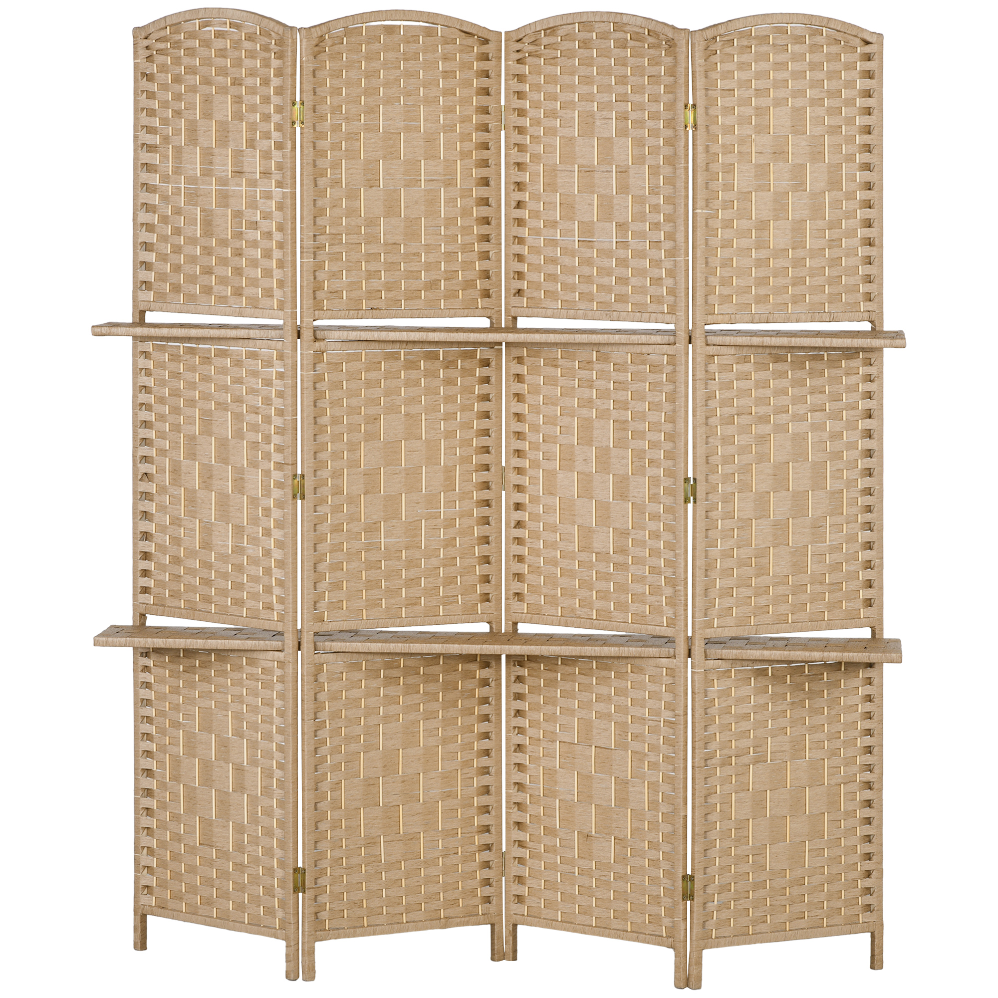 HOMCOM Raumteiler Paravent 4 Paneele 160 x 170 cm mit 2 Regalen, faltbar, aus Holz