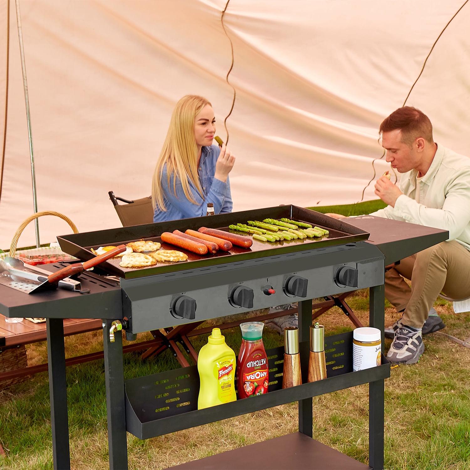 SUGIFT 4-Burner Outdoor Gas Griddle with Removable Plate, 32,700 BTU, Black BBQ Cooking Station