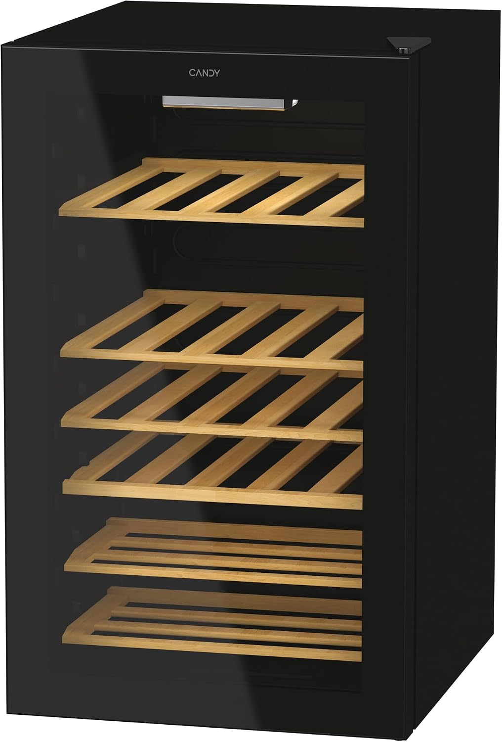 CANDY DiVino, Cantinetta vino a libera installazione 41 bottiglie con porta in vetro e luce LED, compatta e salvaspazio, A×P×L 84,5×54,5×49cm, Nera – CWC 150 MHF