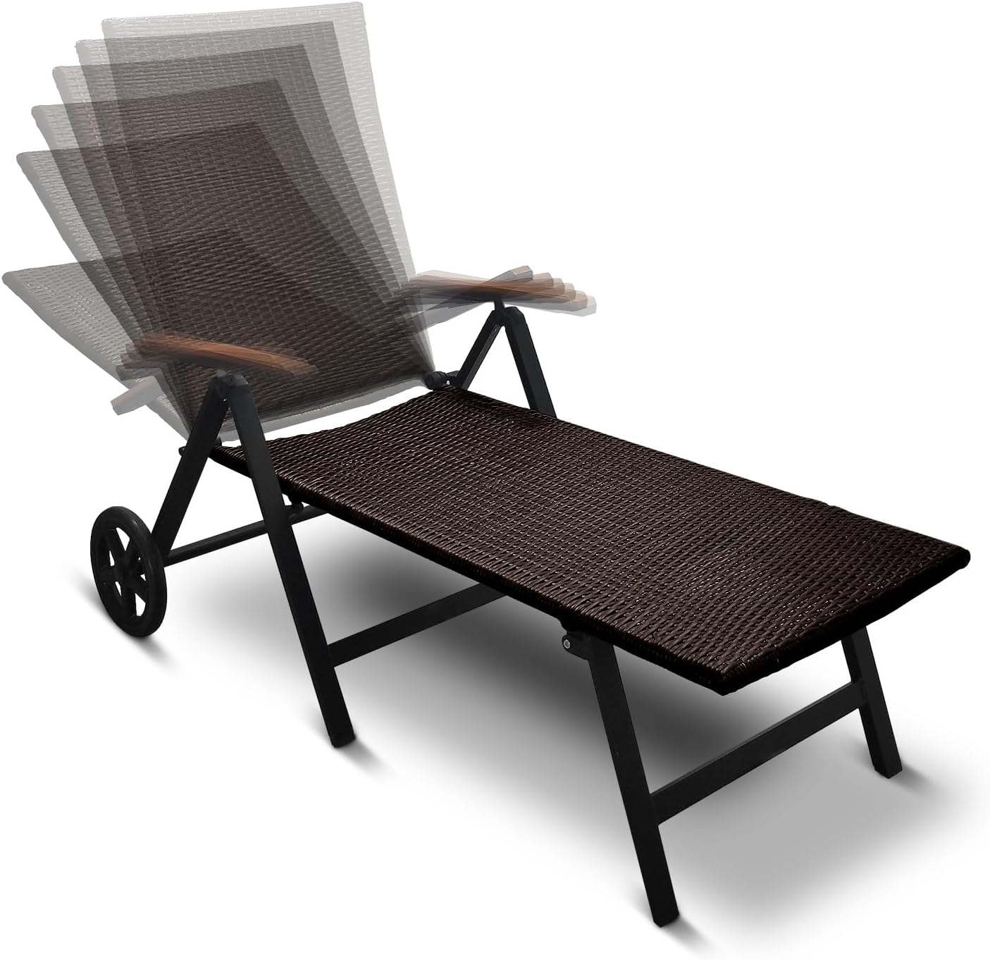 Generisch Aluminium Polyrattan Rollliege Relaxliege 120 kg belastbar Sonnenliege Klappbare Gartenliege Braun Neu