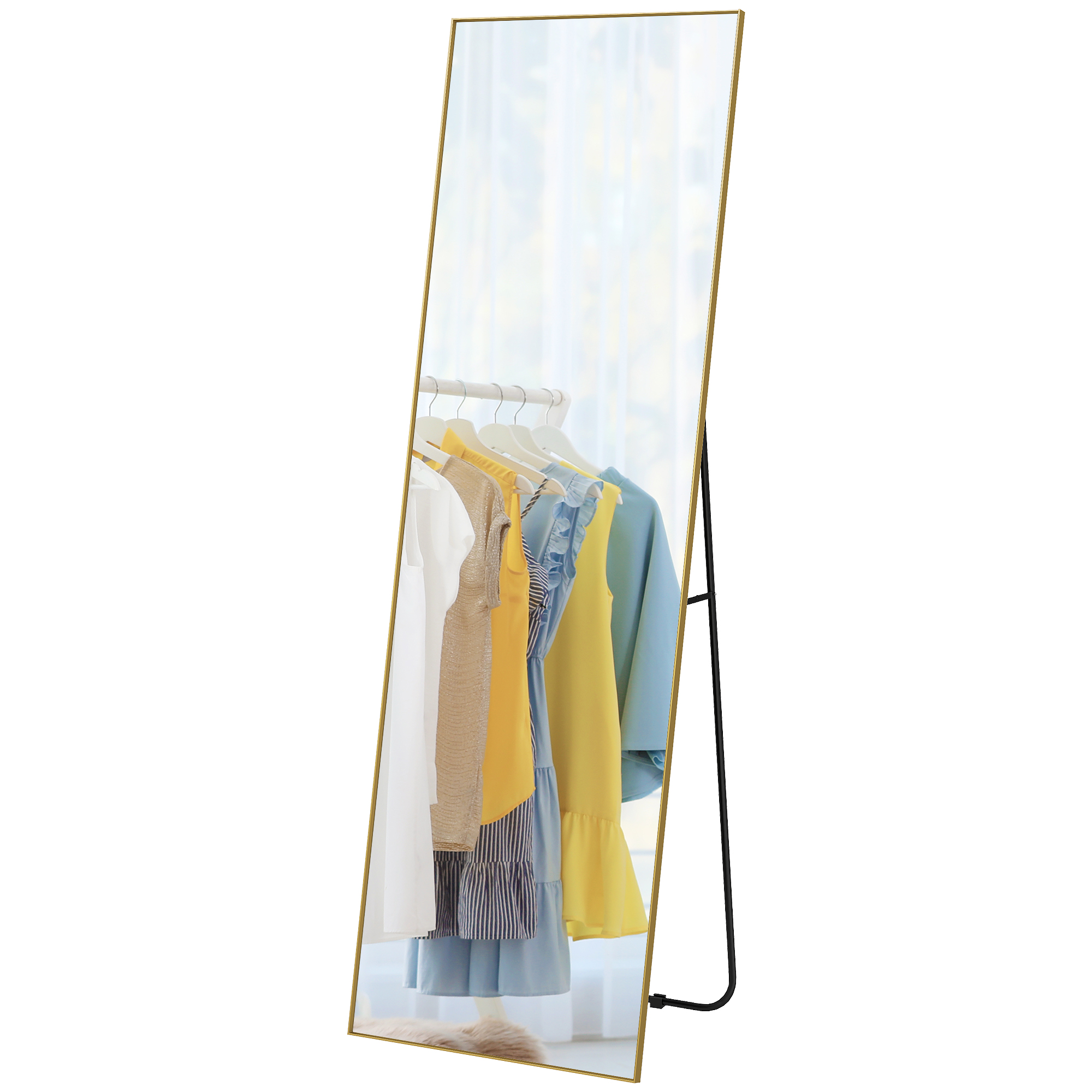 HOMCOM Großer rechteckiger Ganzkörperspiegel, 50 x 160 cm, Standspiegel, Wandspiegel oder Bodenspiegel, gold