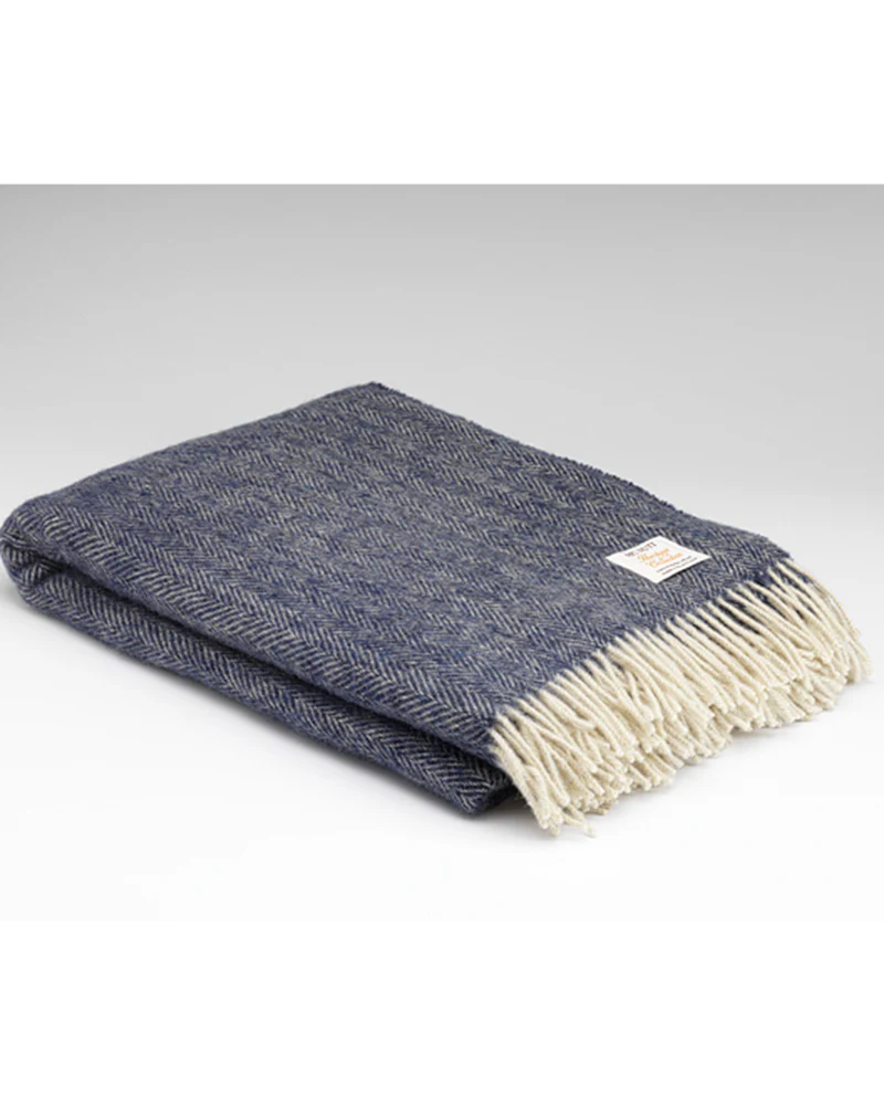 McNutt of Donegal Midnight Herringbone Throw , Navy