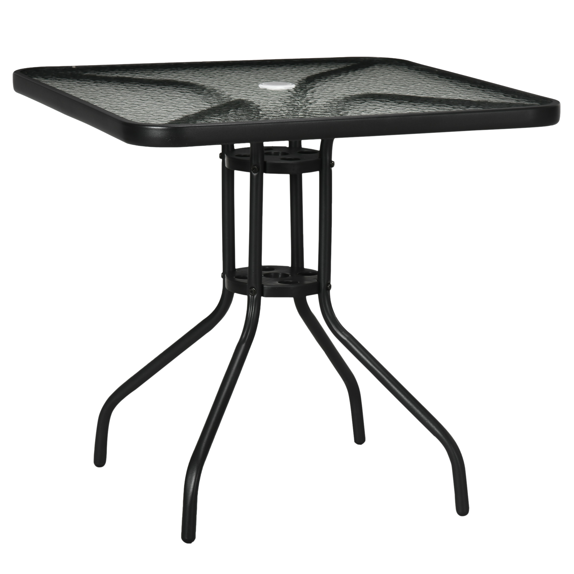 Outsunny Gartentisch Abnehmbar Metall 76x76 cm Wetterfest Balkontisch mit Schirmloch, rutschfest Schwarz