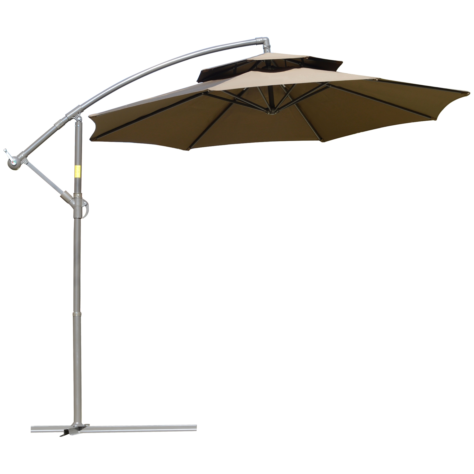 Outsunny Sonnenschirm mit doppeltem Dach, neigbar, mit Kurbel und kreuzförmigem Ständer aus Stahl und Polyester Ø 2,67 x 2,65H m braun