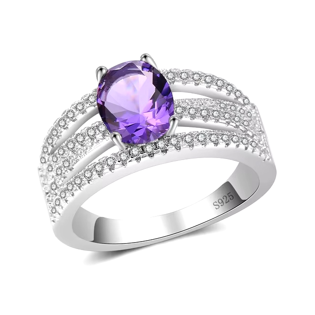 925 Sterling Silver Beautiful Purple Stone Ring