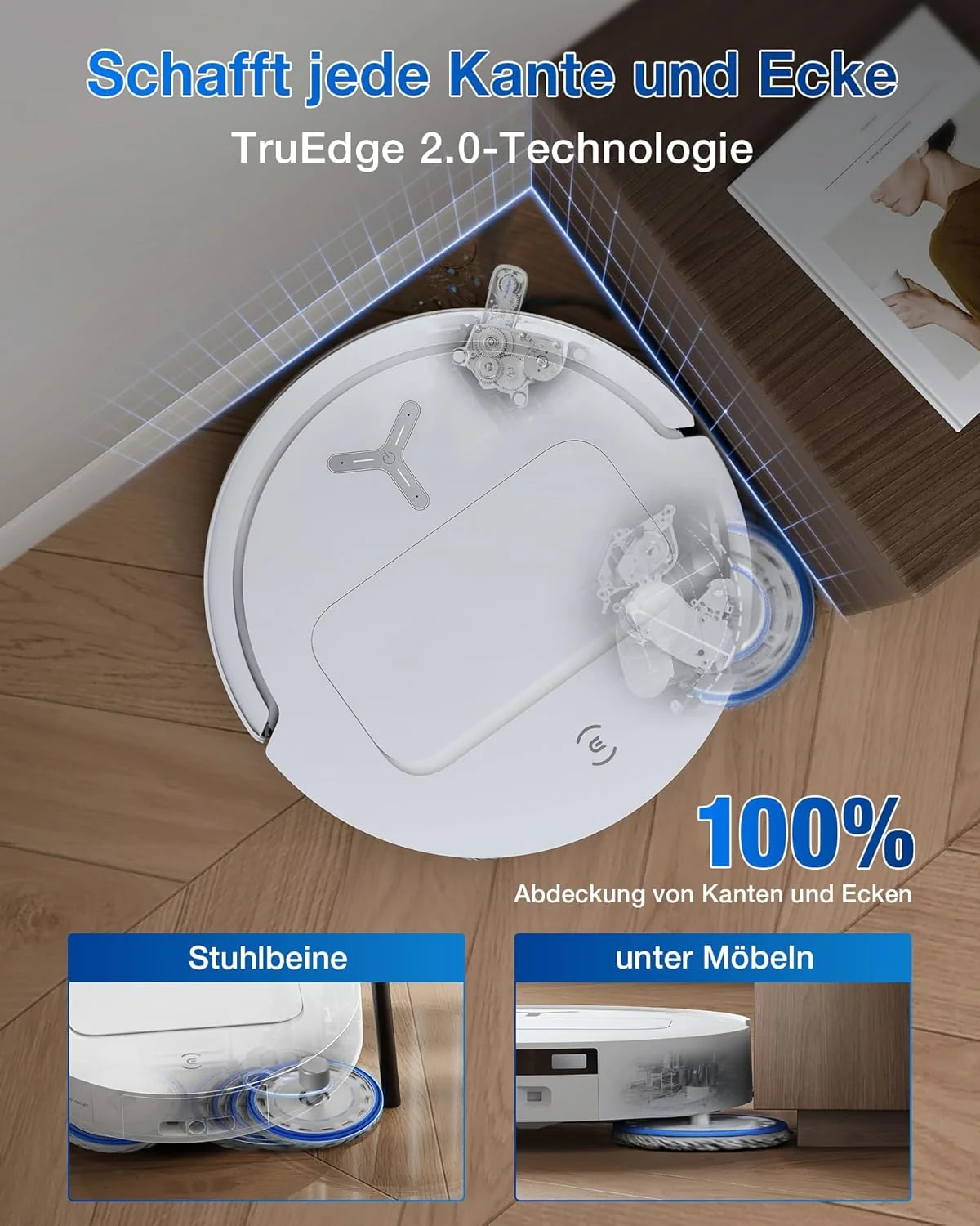 ECOVACS DEEBOT T50 PRO Omni Saugroboter mit Wischfunktion, Ausfahrende Seitenbürste und Wischmopp, 15.000 Pa, T30 PRO OMNI-Upgrade, Auto Zugabe von Reinigungslösung, Moppwäsche mit 75°C heißem Wasser