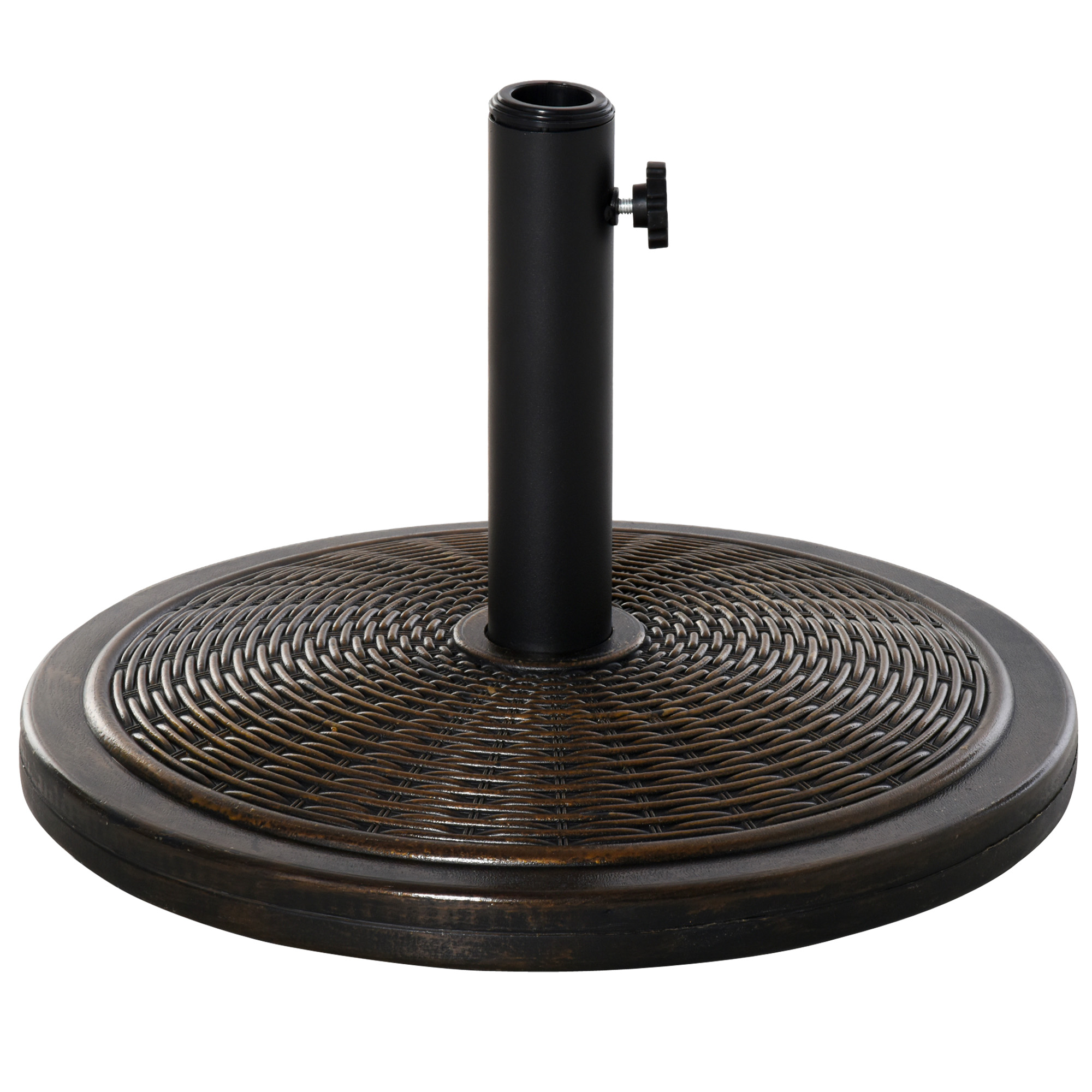 Outsunny Runder Sonnenschirmständer mit Basis aus HDPE Kunstharz Rattanoptik Ø 48 x 34 cm, Nettogewicht 14 kg in Schwarz Bronze