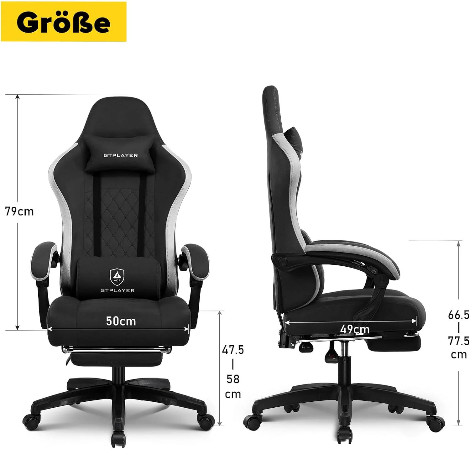 GTPLAYER Gamingstuhl mit Taschenfeder-Sitzkissen, Fußstütze und verstellbarer Rückenlehne