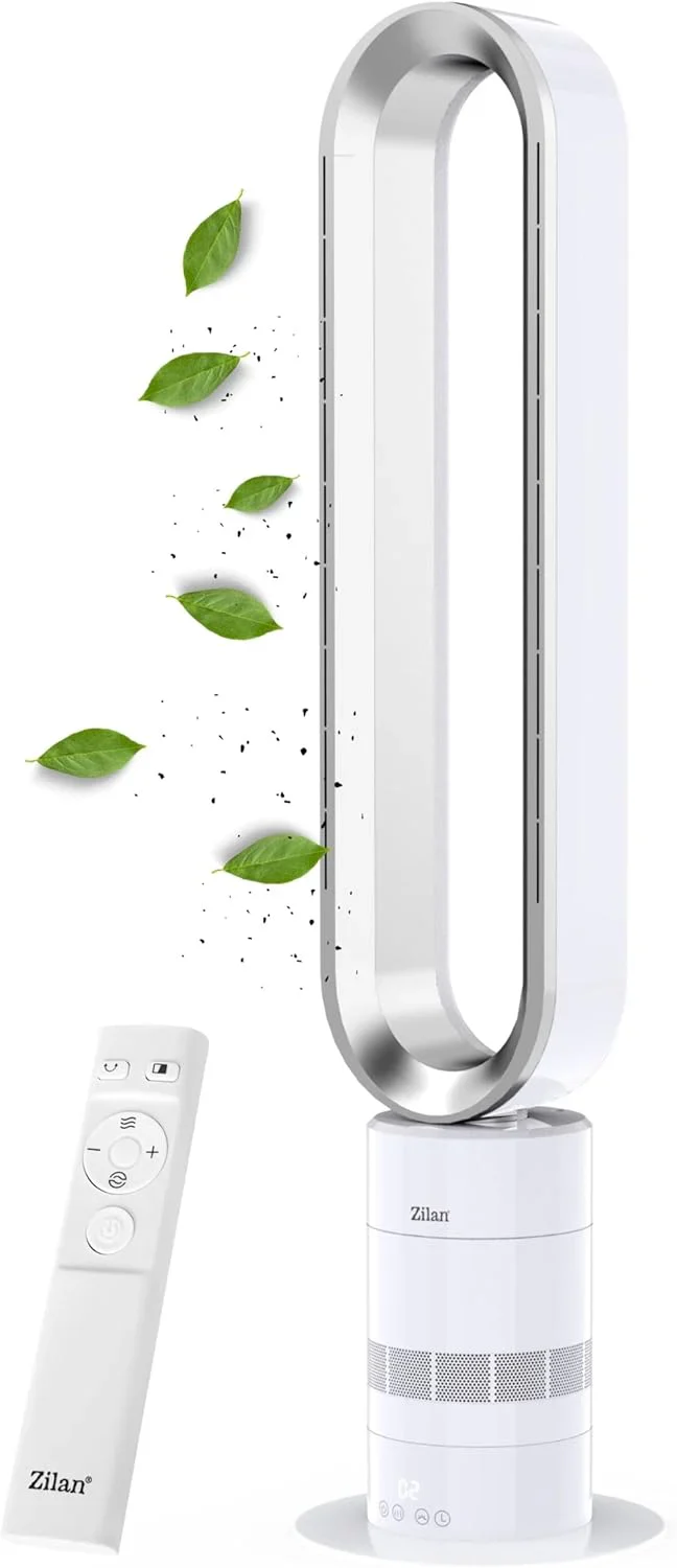 Zilan Turmventilator energiesparender BLDC Motor mit Fernbedienung Ventilator energiesparend oszillierend sehr leise Design Standventilator 10 Stufen S?ulenventilator mit K��hlung Tower Fan