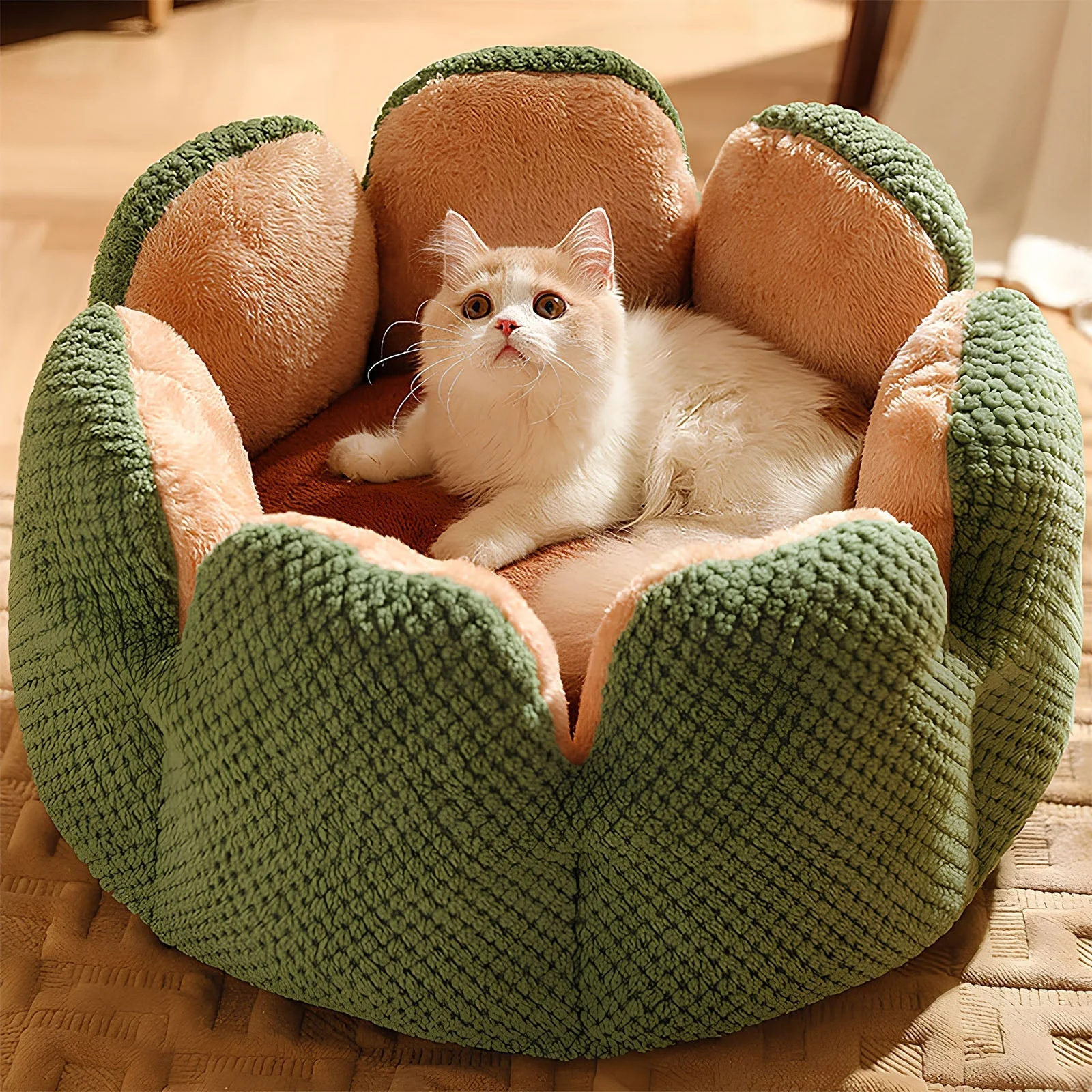Cactus Pet Bed �C Soft Plush with Cozy Enclosed Design for Cats & Small Dogs