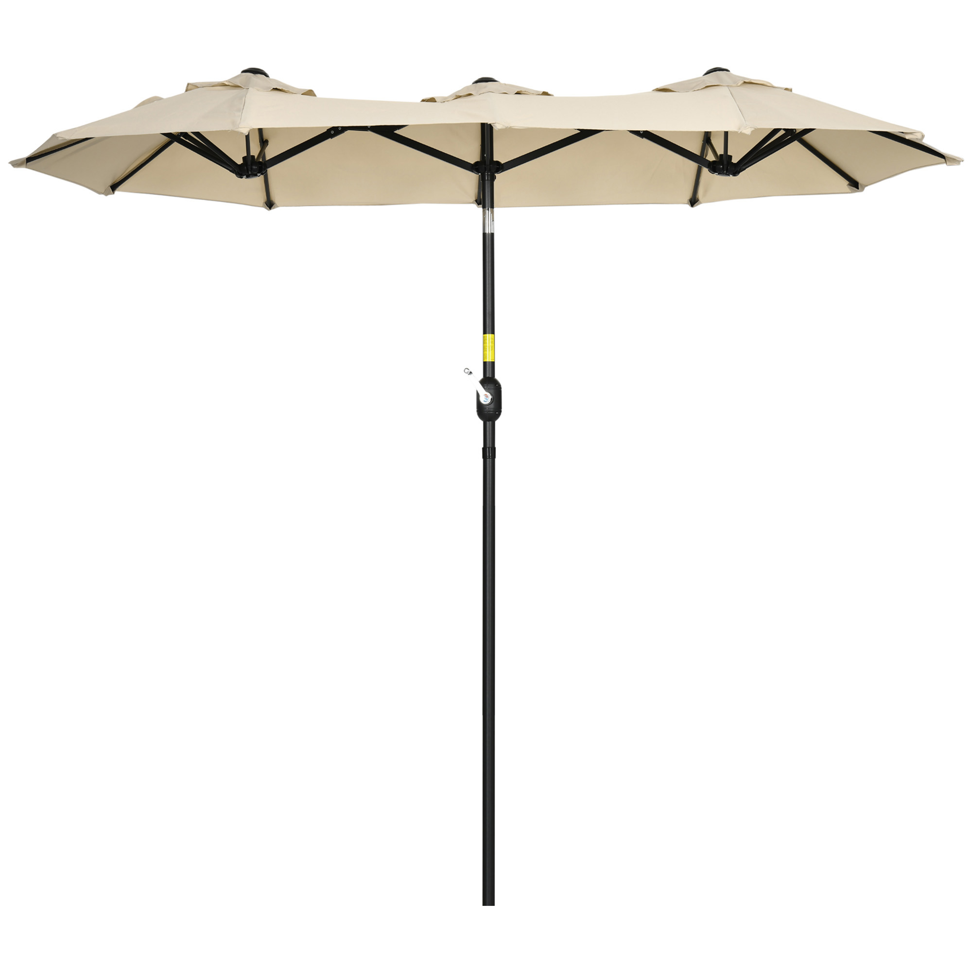 Outsunny Sonnenschirm, Gartenschirm, neigbar, mit Handkurbel, Winddach, Polyester+Stahl, khaki,295 x 152 cm
