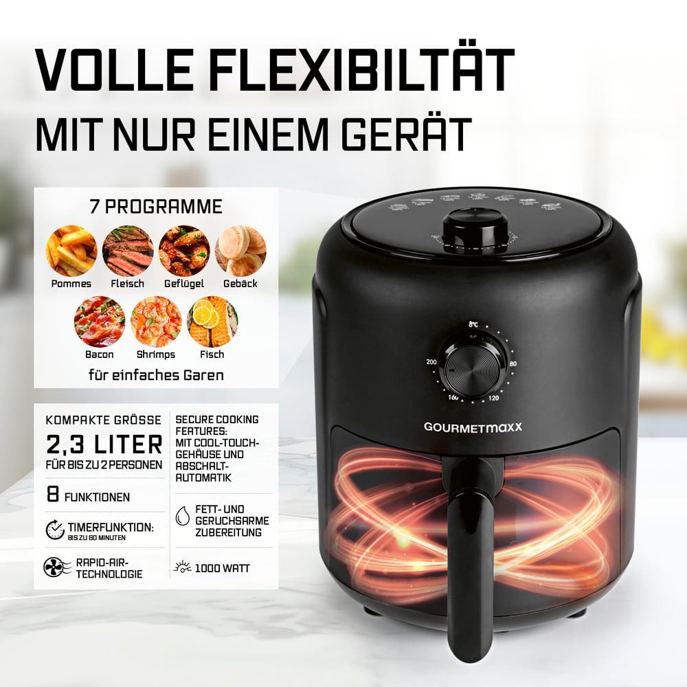 Heißluftfritteuse 2,3 l, Airfryer mit Timerfunktion (60 Minuten Timer)