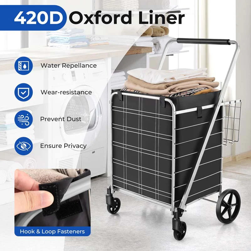 Eletriclife Folding Shopping Cart with Waterproof Liner Wheels and Basket