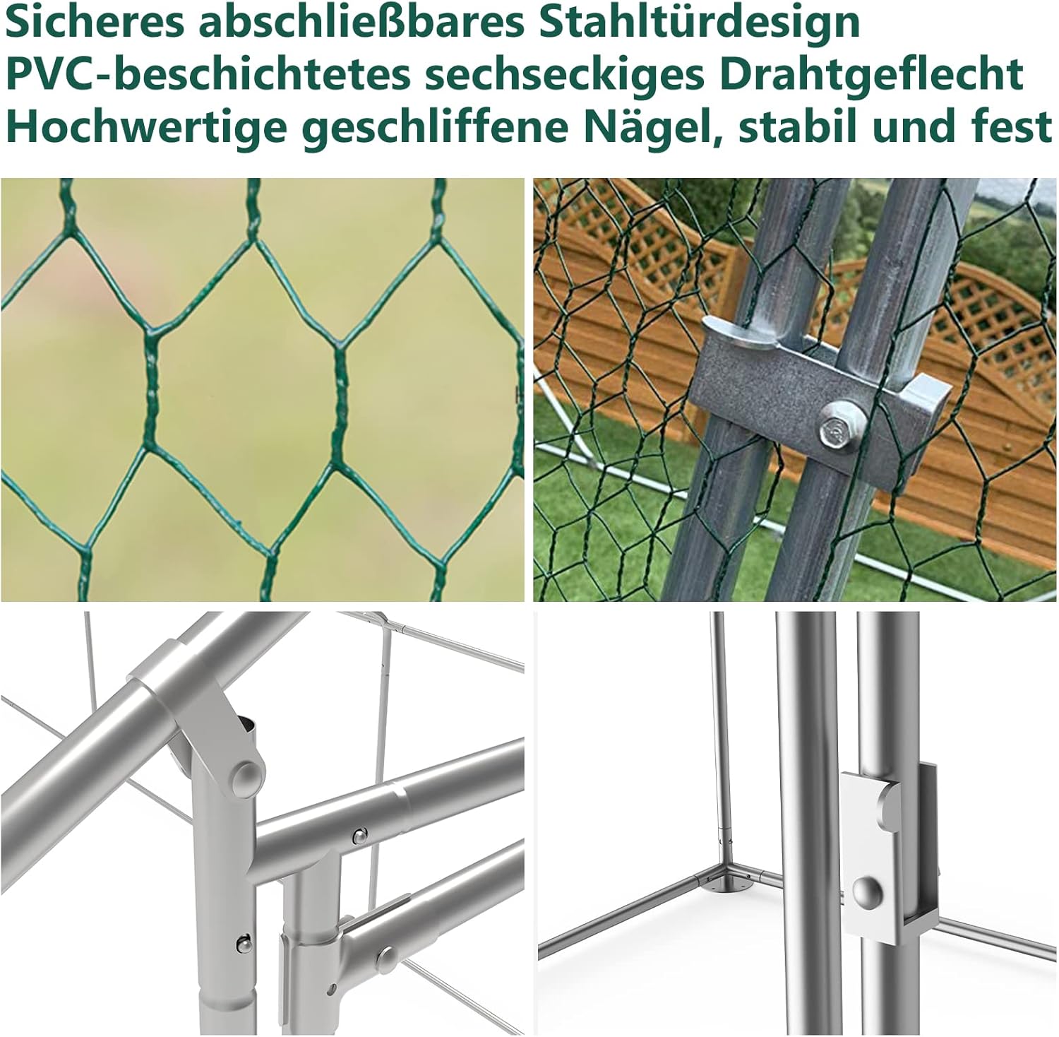 Sonnewelt Freilaufgehege 3x2x2m Hühnerstall Verzinkter Stahl Kleintierstall Hühnerhaus Dach Geflügelstall mit Sonnenschutzdach und Tür für Haustierkäfig Hühnerkäfig Vogelkäfig Kleintiere Pflanzen