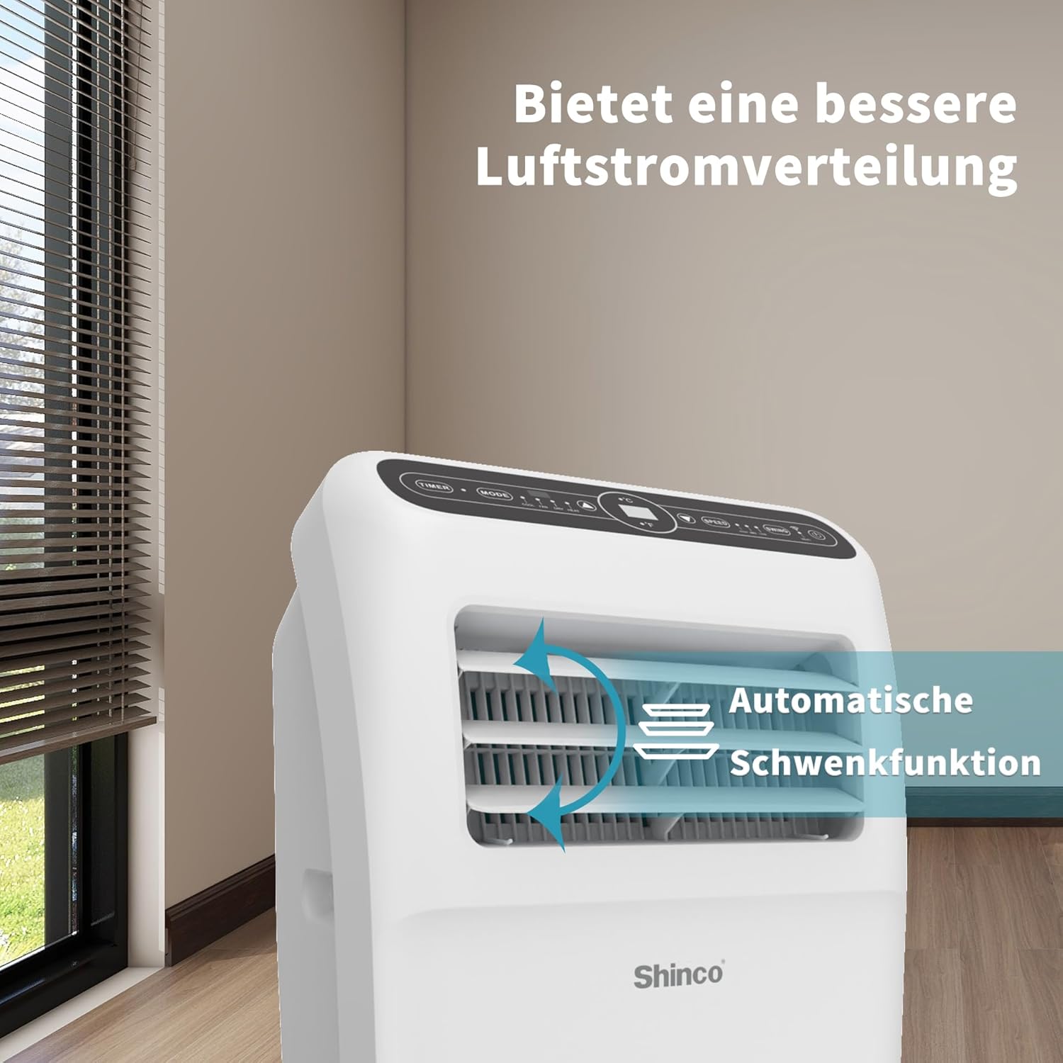 SHINCO Mobile Klimaanlage mit Abluftschlauch, 9000BTU, 2,6 kW, Kühlen&Ventilieren&Entfeuchten, Mobiles Klimagert mit Schlafmodus, Raumgre bis 22㎡, 24-Stunden-Timer