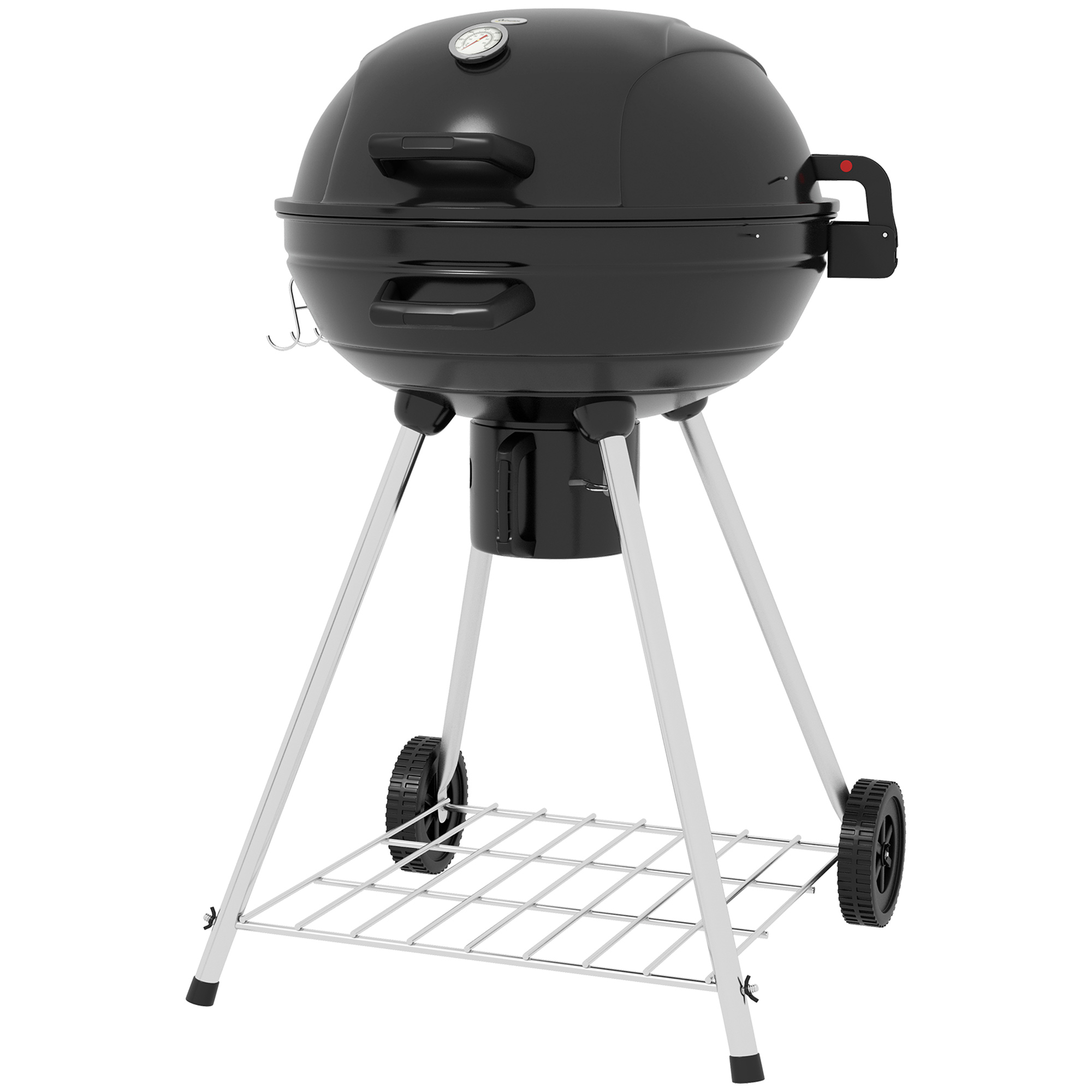 Outsunny Kugelgrill, Ø54 cm Grillrost, Warmhalterost, Ablage, Aschefach, Thermometer, 55 x 65 x 89 cm, Schwarz